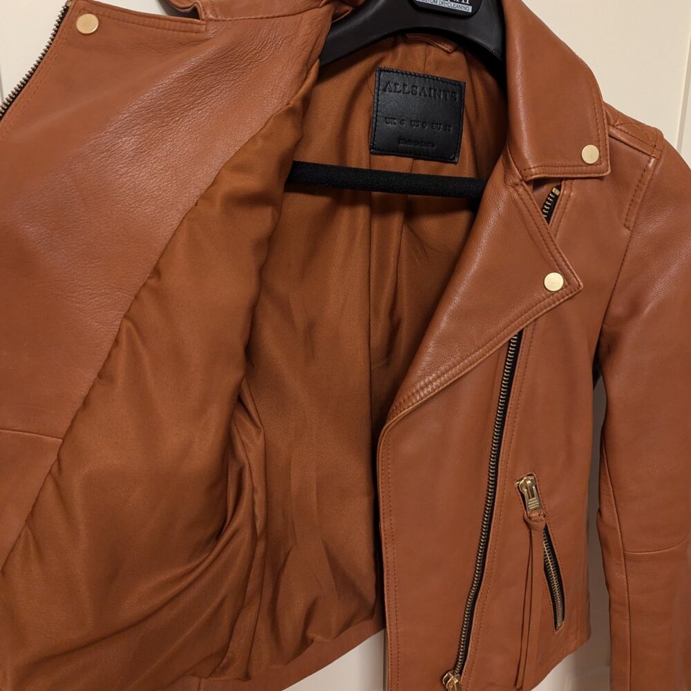 All Saints Dalby Leather Jacket Cognac Brown - Picture 6 of 7